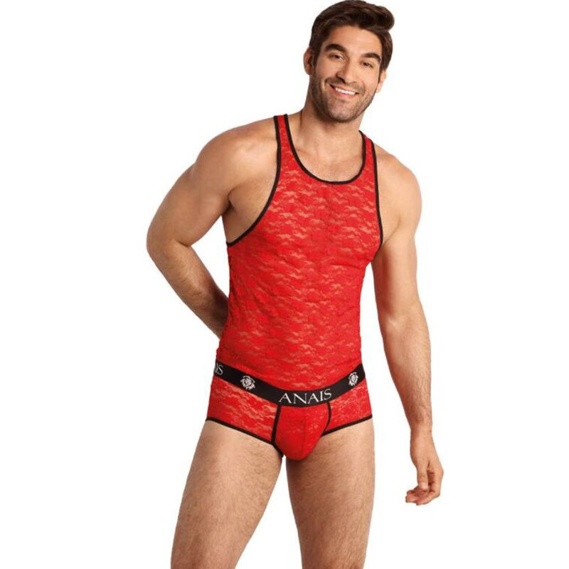 Camiseta de tirantes BRAVE da ANAIS MEN em rendado vermelho