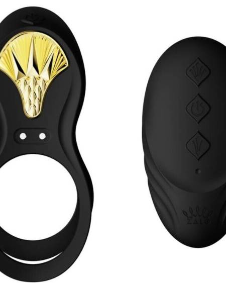 Anel vibratório ZALO Bayek com braço extensível e detalhe dourado em forma de escudo