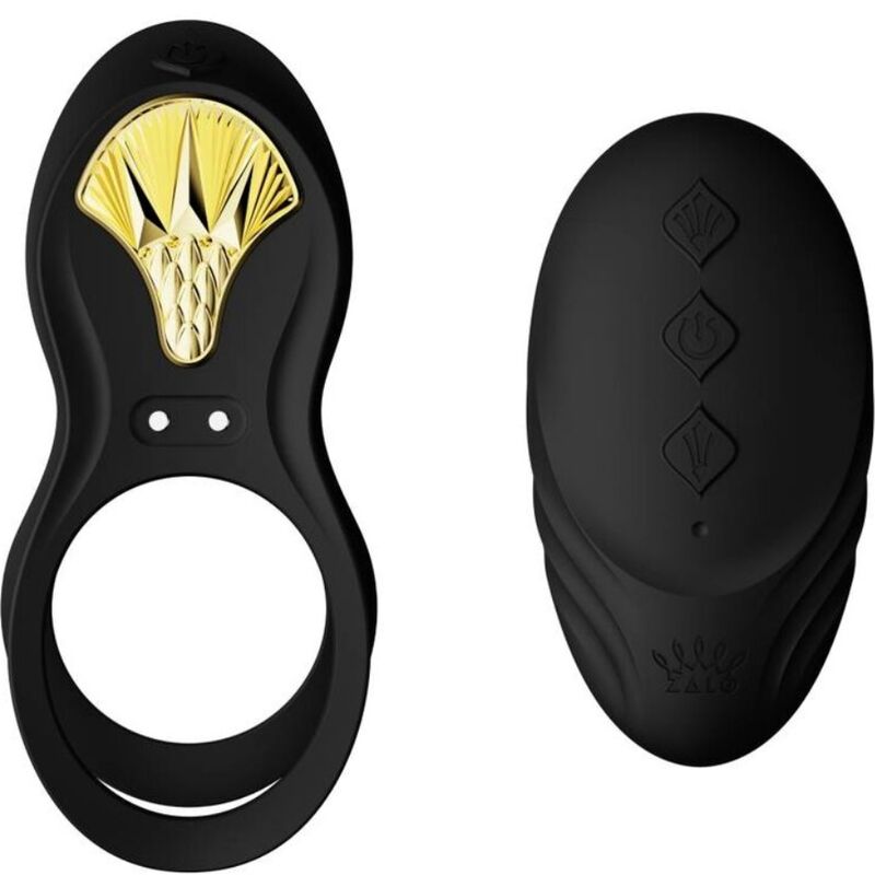 Anel vibratório ZALO Bayek com braço extensível e detalhe dourado em forma de escudo