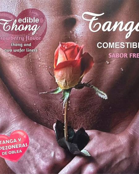 Tanga comestível sabor morango com mamilos