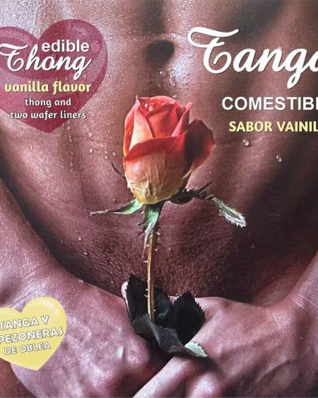 Tanga comestível e mamilos de oblea sabor baunilha