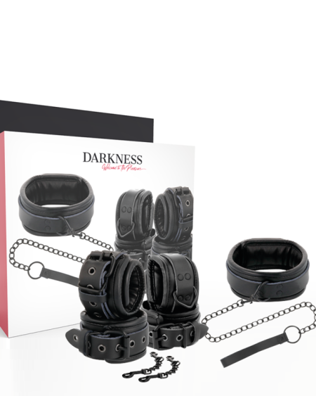 DARKNESS - ESPOSAS Y COLLAR DE CUERO NEGRO