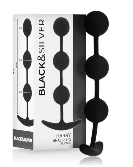 Bolas anais Black&Silver Harry com 3 esferas de silicone a 14 cm
