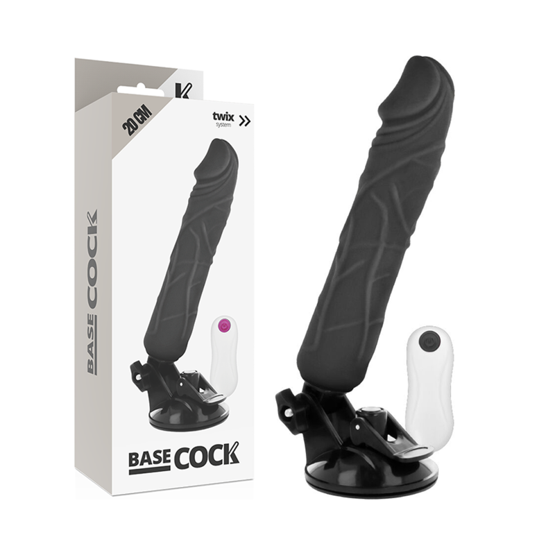 BASECOCK - VIBRADOR REALÍSTICO CONTROL REMOTO NATURAL 20 CM -O- 4 CM - NEGRO