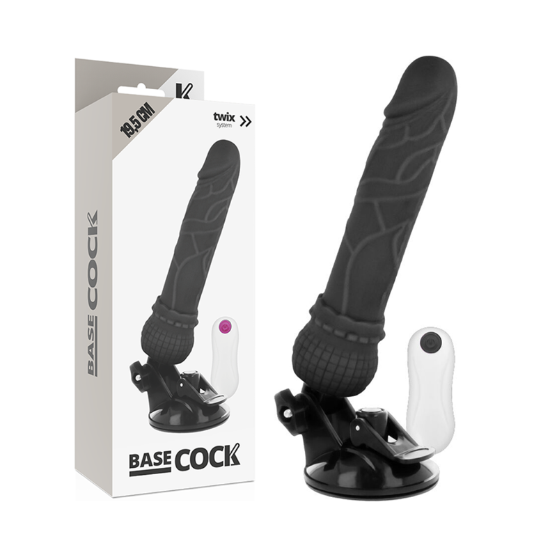BASECOCK - VIBRADOR REALÍSTICO CONTROL REMOTO NATURAL 19.5 CM -O- 4 CM - NEGRO