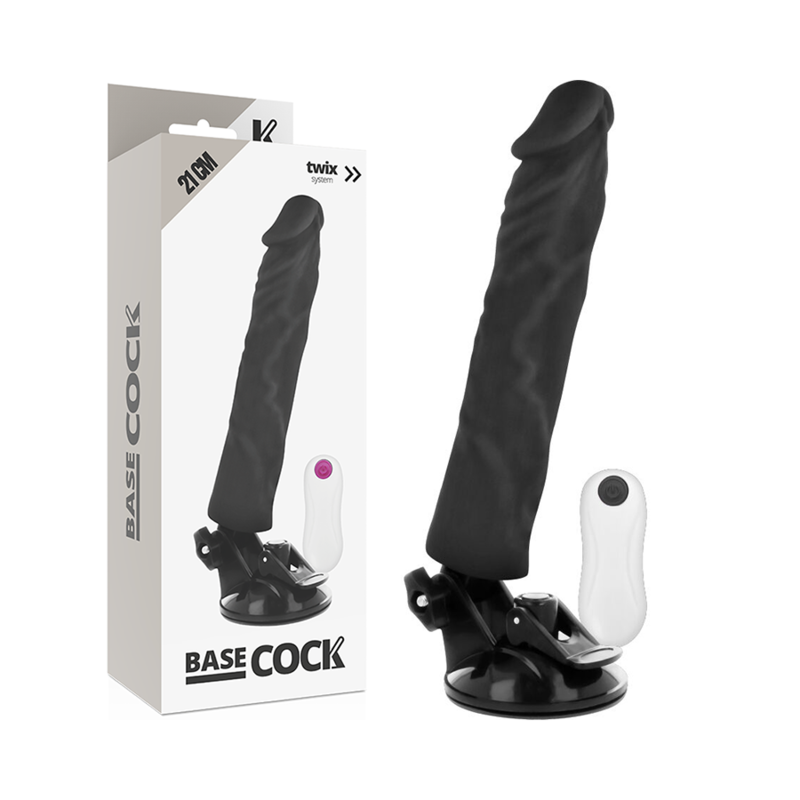 BASECOCK - VIBRADOR REALÍSTICO CONTROL REMOTO NATURAL 21 CM -O- 4 CM - NEGRO