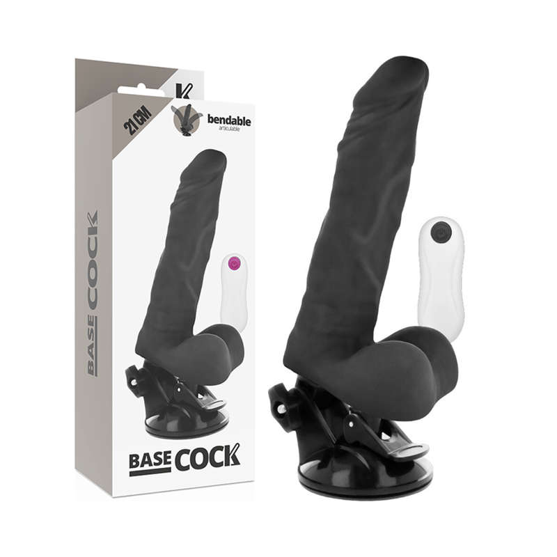 BASECOCK - VIBRADOR REALÍSTICO ARTICULABLE CONTROL REMOTO NATURAL 21 CM -O- 5 CM - NEGRO
