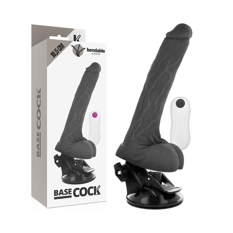 BASECOCK - VIBRADOR REALÍSTICO ARTICULABLE CONTROL REMOTO NATURAL 18.5 CM -O- 4 CM - NEGRO