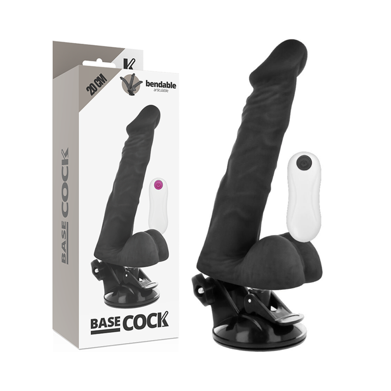 BASECOCK - VIBRADOR REALÍSTICO ARTICULABLE CONTROL REMOTO NATURAL 20 CM -O- 4.5 CM - NEGRO