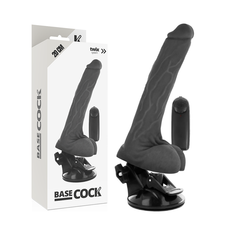 BASECOCK - VIBRADOR REALÍSTICO CONTROL REMOTO NATURAL CON TESTÍCULOS 20 CM -O- 4 CM - NEGRO
