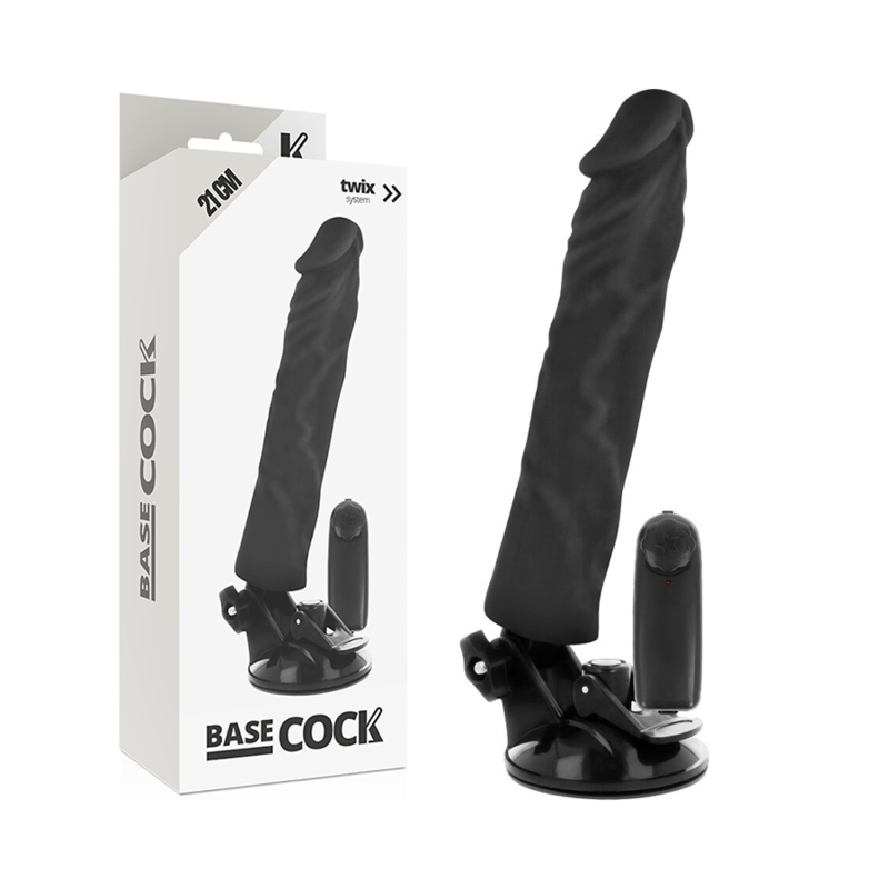 BASECOCK - VIBRADOR REALÍSTICO CONTROL REMOTO NATURAL 21 CM -O- 4 CM - NEGRO