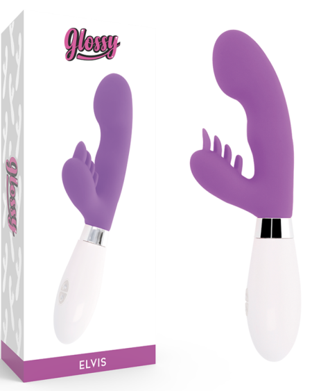 Vibrador coelho GLOSSY Elvis com eixo inclinado e cabeça contornada