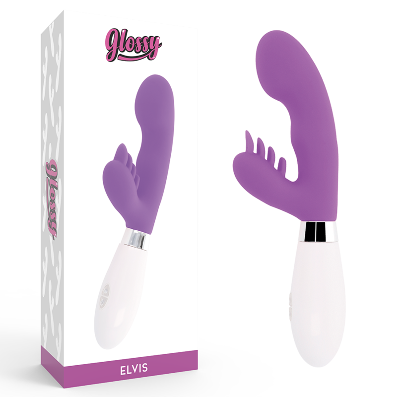 Vibrador coelho GLOSSY Elvis com eixo inclinado e cabeça contornada
