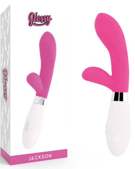 Vibrador de coelho GLOSSY Jackson Rabbit com eixo fino e inclinado