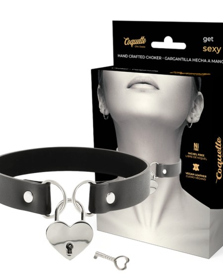 COQUETTE CHIC DESIRE - COLLAR CUERO VEGANO ACCESORIO CORAZÓN CON LLAVE