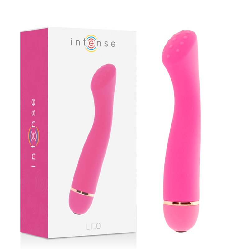 Vibrador LILO da INTENSE HIGH TECH, com ponta curva, em rosa ou lilás