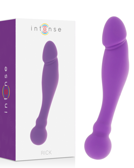 Dildo de silicone flexível Rick Dual da INTENSE HIGH TECH, disponível em lilás e rosa