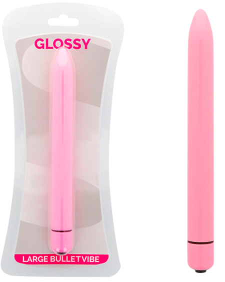 Vibrador slim GLOSSY disponível em rosa e preto.