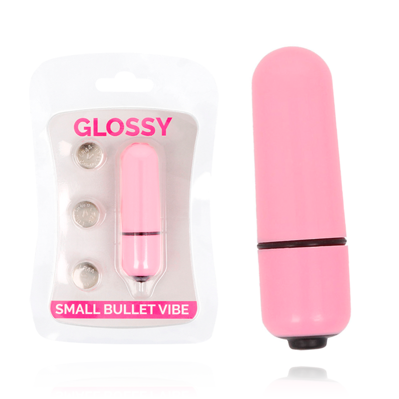 Mini vibrador GLOSSY em forma de bala, disponível em rosa e preto