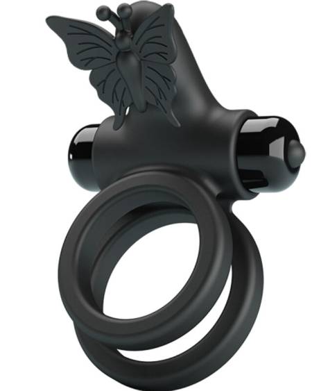 Anel vibrador duplo com estimulador preto