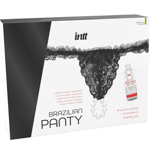 INTT RELEASES Panty Brasileira Preta com Pérolas e Gel Lubrificante