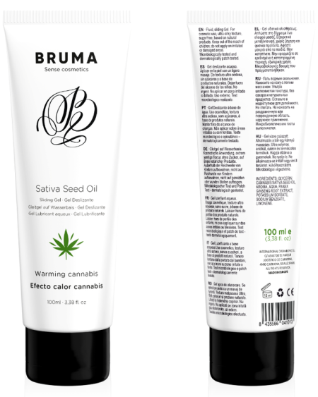 Gel lubrificante BRUMA com óleo de semente, efeito de calor e sabor a cannabis