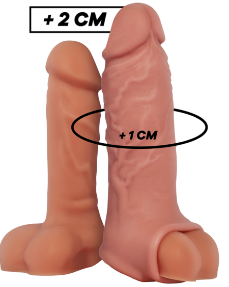 Extensor peniano VIRILXL V9 em silicone, disponível em natural e castanho