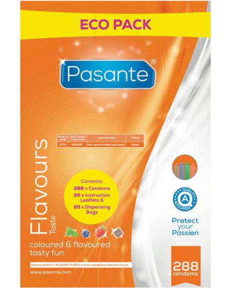Preservativo Pasante Eco Pack Sabores Bolsa 288 Unidades