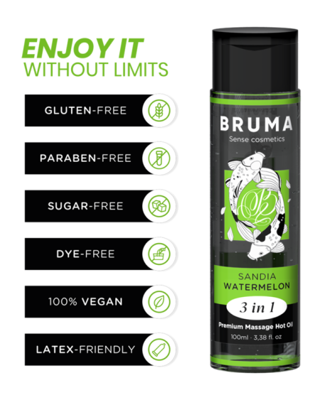 BRUMA - ACEITE DE MASAJE PREMIUM EFECTO CALOR SABOR SANDÍA 3 EN 1 - 100 ML