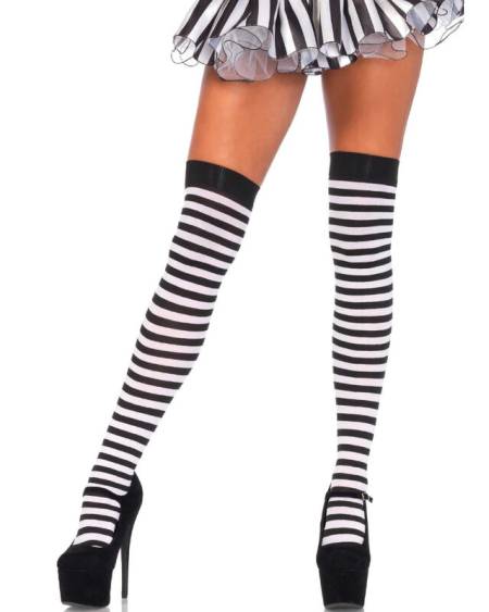 LEG AVENUE - CALCETINES ALTOS DE RAYAS NEGRO/BLANCO