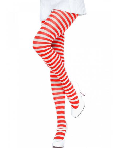 LEG AVENUE - MEDIAS DE RAYAS BLANCO/ROJO