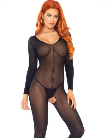 Bodystocking Preto Manga Larga Leg Avenue