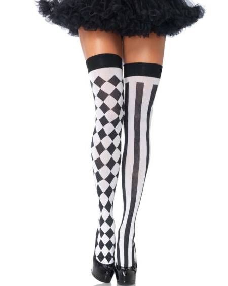 LEG AVENUE - CALCETINES ALTOS ARLEQUIN NEGRO/BLANCO