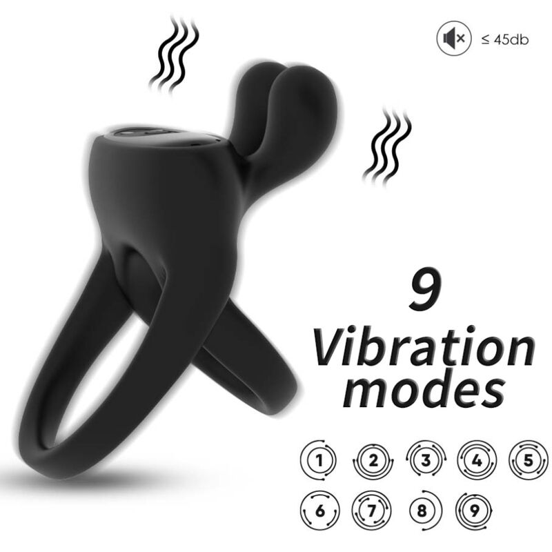 Anel vibrador rabbit ARMONY em silicone médico preto