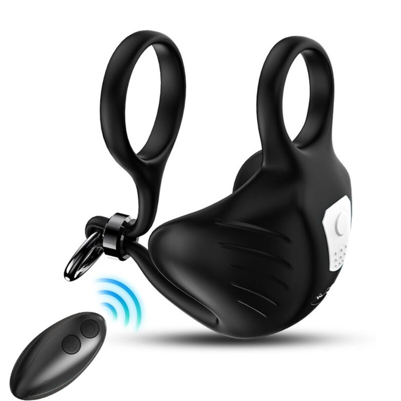 Anel vibrador testículos com controle remoto da ARMONY, na cor preta.