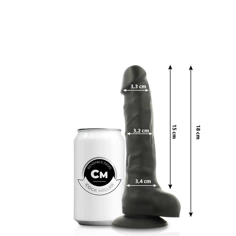 COCK MILLER - DILDO REALÍSTICO SILICONA DENSITY ARTICULABLE NEGRO 18 CM