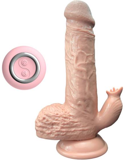 Dildo Realístico Vibrador e Thrusting com Língua Estimulador 19 cm
