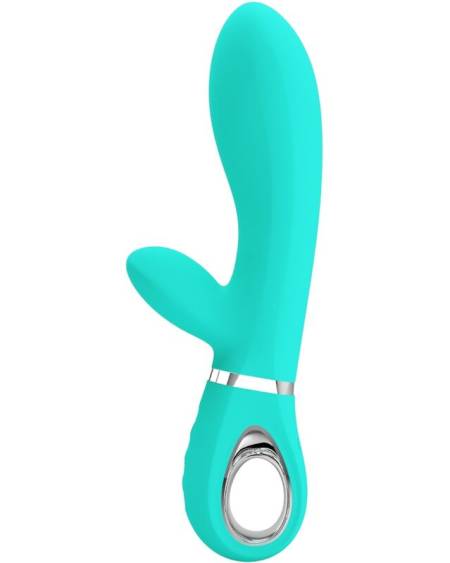 Vibrador curvo Pretty Love Thomas verde-água, com estimulador clitoriano