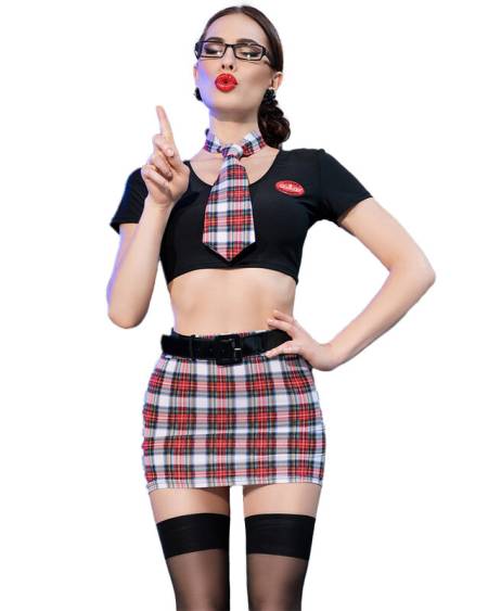 Fantasia de colegial preta CHILIROSE CR 4425, conjunto de sete peças