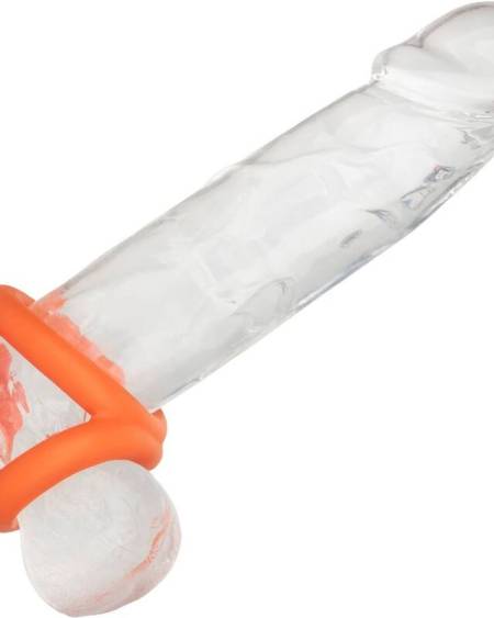 Anel peniano triplo Alpha laranja da CALEXOTICS, em silicone líquido.