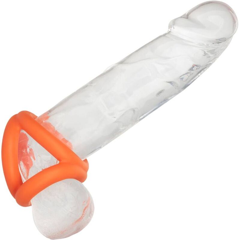 Anel peniano triplo Alpha laranja da CALEXOTICS, em silicone líquido.