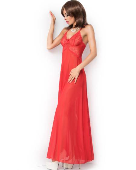 Babydoll comprido CHILIROSE CR 3883 com alças cruzadas e renda aberta