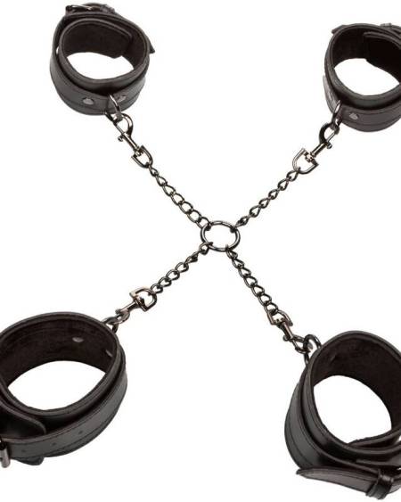 Conjunto CalExotics Euphoria Hog Tie com quatro algemas de bondage ajustáveis e conector