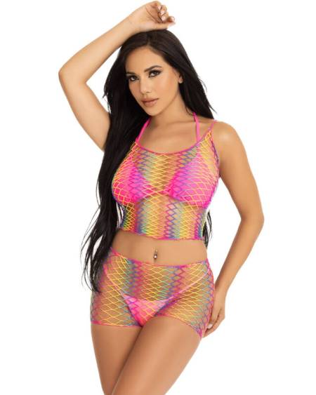 LEG AVENUE - SET TOP & PANTALON REJILLA MULTICOLOR