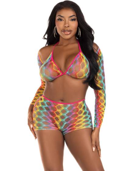 LEG AVENUE - SET TRES PIEZAS MULTICOLOR