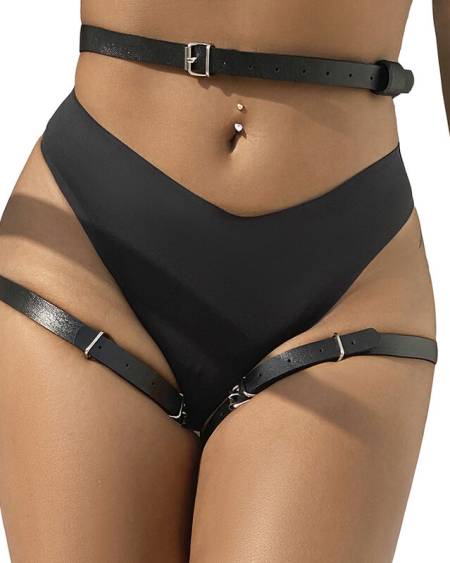 SUBBLIME - ARNÉS CINTURA Y PIERNAS CUERO NEGRO TALLA ÚNICA