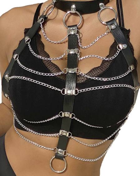 SUBBLIME - ARNÉS DE PECHO CADENAS CUERO NEGRO TALLA ÚNICA