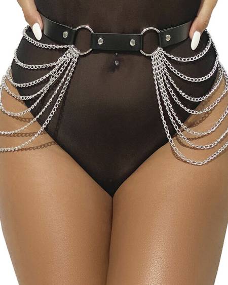 SUBBLIME - CINTURÓN DE CADENAS CUERO NEGRO TALLA ÚNICA