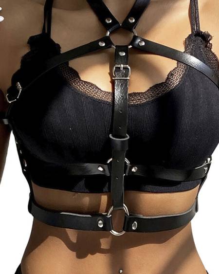 SUBBLIME - ARNÉS DE PECHO ANILLAS DE CUERO NEGRO TALLA ÚNICA