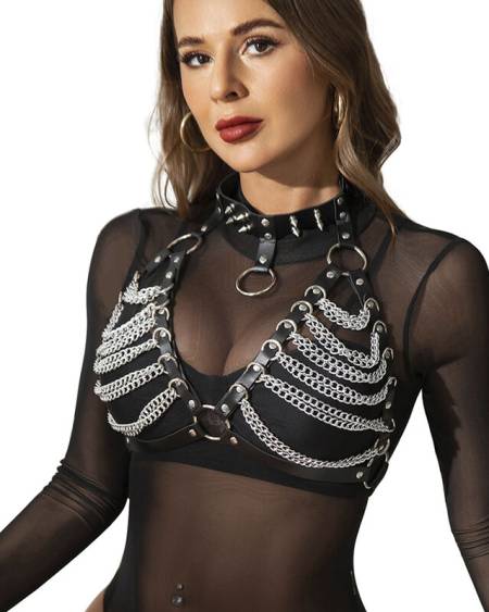 SUBBLIME - ARNÉS SUJETADOR Y COLLAR CON CADENAS TALLA ÚNICA